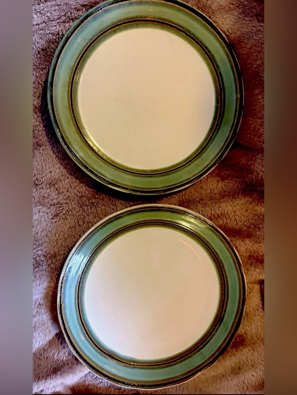 VTG! Sango Waves Green Round Dinner Plates Set of 2. Sango Ceramic China 497